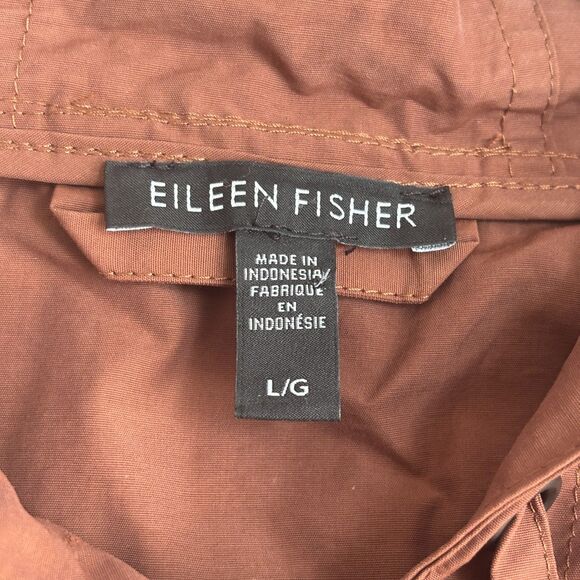 Eileen Fisher Light Organic Cotton Nylon Jacket Womens L Brown Hooded Full Zip - Picture 6 of 10